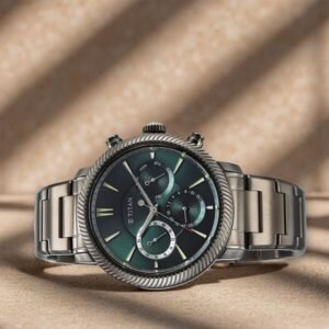 Titan Stellar Quartz Multifunction Green Dial Stainless Steel Strap Watch for Men - TITAN 10012QM01