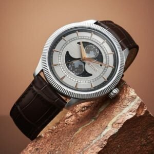 Titan Stellar Analog with Dual Moon Phase and Silver Dial Brown Leather Strap Watch for Men - TITAN 10050SL01