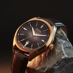 Titan Stellar Starlight Analog with Concealed Automatic and Brown Dial Brown Leather Strap Watch for Men - TITAN 10051QL01