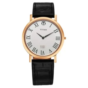 Titan Edge Quartz Analog White Dial Black Leather Strap Watch For Men - TITAN 1595WL02