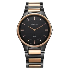 Titan Edge Ceramic Quartz in Midnight Gold with Diamonds and Black Dial Watch for Men - TITAN 1696KC02