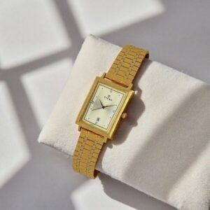 Titan Quartz Analog with Date Champagne Dial Golden Stainless Steel Strap Rectangular Shaped Watch For Men - TITAN 1715YM02