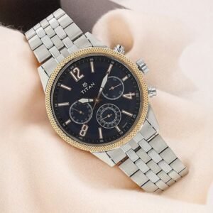 Titan Metropolitan Luxe NT1734KM01 Multifunction Blue Dial Two-Tone Stainless Steel Watch for Men
