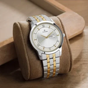 Titan Metal Silver Analog with Day and Date Stainless Steel Strap Watch for Men - TITAN 1774BM01