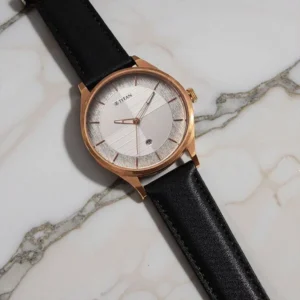 Titan Neo Economy Quartz Analog with Date Silver Dial Black Leather Strap Watch For Men - TITAN 1802WL02