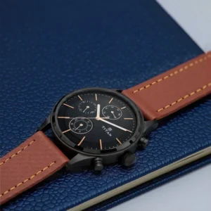 Titan Workwear Multifunction Black Dial Brown Leather Strap Watch For Men - TITAN 1805NL01