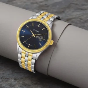 Titan Men's Trendsetter Watch: Chic Blue Dial & Two-Tone Strap - TITAN 1824BM03