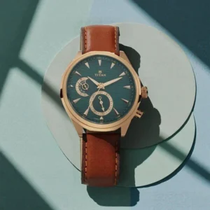 Titan Maritime Green Dial Quartz Multifunction Leather Strap watch for Men - TITAN 1829QL01