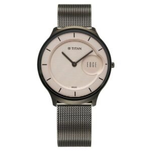 Titan Edge Murals Quartz Analog Pink Dial Grey Stainless Steel Strap Watch For Men - TITAN 1843QM07