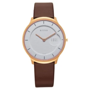 Titan Edge Quartz Analog White Dial Brown Leather Strap Watch For Men - TITAN 1843WL01