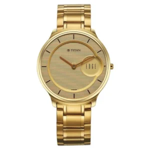 Titan Edge Metal Golden Dial Stainless Steel Strap Watch for Men - TITAN 1843YM02