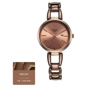 Titan Raga Viva Quartz Analog with Date Rose Gold Dial Brown Metal Strap Watch for Women - TITAN 2642QM01