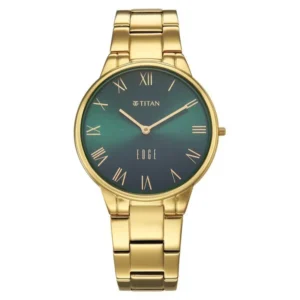 Titan Edge Gleam Quartz Analog Green Dial Golden Stainless Steel Strap Watch For Women - TITAN 2734YM03