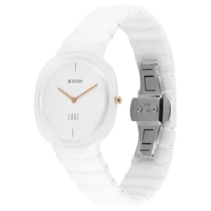 Titan Edge Squircle Quartz Analog White Dial Ceramic Strap Watch For Women - TITAN 2757QC01