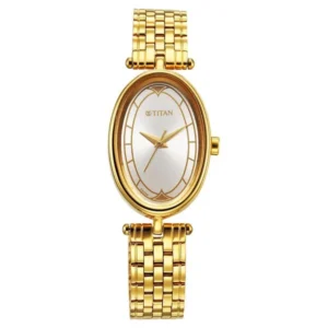 Titan Karishma Quartz Analog Silver Dial Golden Stainless Steel Strap Watch For Women - TITAN 2758YM01