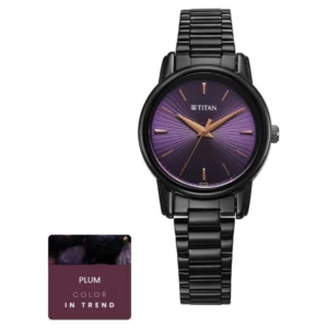 Titan Karishma Quartz Analog Purple Dial Black Stainless Steel Strap Watch For Women - TITAN 2760NM01