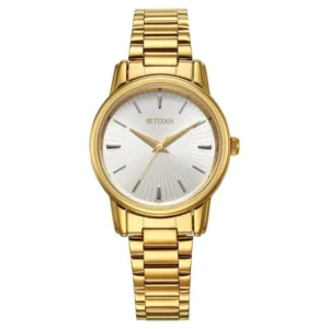 Titan Karishma Quartz Analog Silver Dial Golden Stainless Steel Strap Watch For Women - TITAN 2760YM01