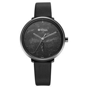 Titan Neo Quartz Analog with Day and Date Black Dial Leather Strap Watch For Women - TITAN 2763QL01