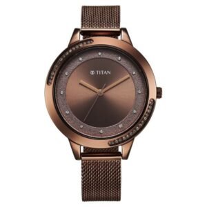 Titan Razzle Dazzle Quartz Analog Brown Dial Stainless Steel Mesh Strap Watch For Women - TITAN 2764QM01