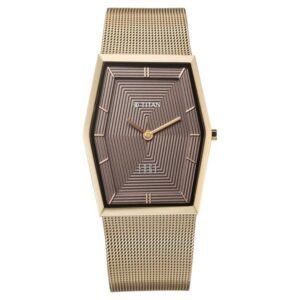 Titan Edge Whimsey Quartz Analog Brown Dial Golden Stainless Steel Strap Watch For Women - TITAN 2785QM01