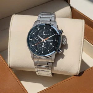 Titan Octane Quartz Chronograph Blue Round Dial Silver Stainless Steel Strap Watch For Men - TITAN 90086KM01