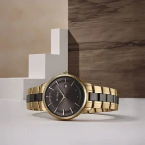 Titan Slim Ceramic Fusion Quartz Analog with Date Grey Dial Stainless Steel Strap Watch For Men