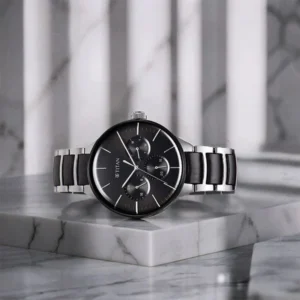 Titan Ceramic Fusion Quartz Multifunction Black Dial Silver Dual-Toned Stainless Steel Bracelet Watch for Men - TITAN 95148KD01
