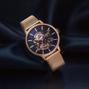 Titan Mechanical Slimline Blue Dial Rose Golden Mesh Strap watch for Men - TITAN 90159WM01