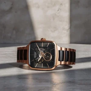 Titan Ceramic Fusion Automatic Square Black Dial Silver Dual-Toned Stainless Steel Bracelet Watch for Men - TITAN 90175KD03