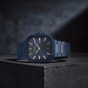 Titan Classique Slim Square Quartz Analog with Date Blue Dial Blue Stainless Steel Strap Watch For Men - TITAN 90176QM01