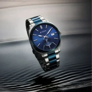 Titan Classique Suave Analog with Blue Dial Silver and Blue Stainless Steel Strap Watch for Men - TITAN 90189KM01