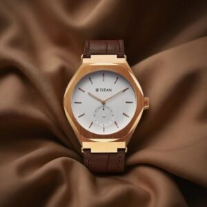 Titan Contour Analog with Small Second and White Dial Brown Leather Strap Watch for Men - TITAN 90210WL01