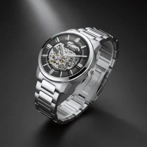 Titan See-Through Skeletal Automatic Analog with Black Dial Silver Stainless Steel Strap Watch for Men - TITAN 90220SM01