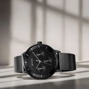 Titan Modern Classics Black Dial Quartz Multifunction Stainless Steel Strap watch for Men - TITAN 94006NM01