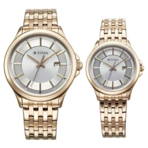 Titan Bandhan Quartz Analog with Date Silver Dial Rose Gold Stainless Steel Strap Watch For Couple - TITAN 9401194211WM01