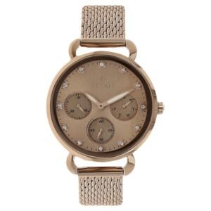 Titan Quartz Multifunction Rose Gold Dial Stainless Steel Strap Watch for Women - TITAN 95013WM01