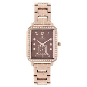 Titan Quartz Analog Brown Dial Stainless Steel Strap Watch for Women - TITAN 95042WM02