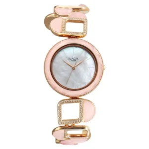 Titan Raga New You Quartz Analog Mother Of Pearl Round Dial Rose Gold Metal Strap Watch For Women - TITAN 95196WM01