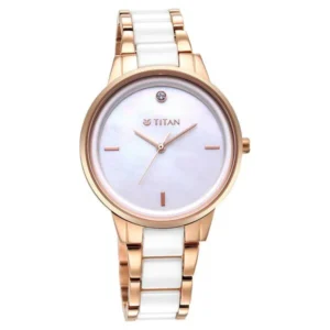 Titan Purple Ceramics MOP Dial Analog Steel and Ceramic Strap Watch for Women - TITAN 95213KD04