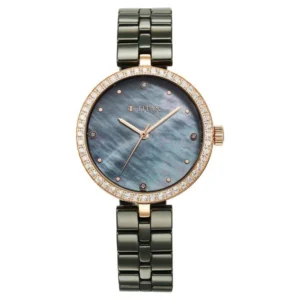 Titan Purple Ceramics Quartz Analog Mother of Pearl Dial Green Ceramic Strap Watch For Women - TITAN 95215KC04