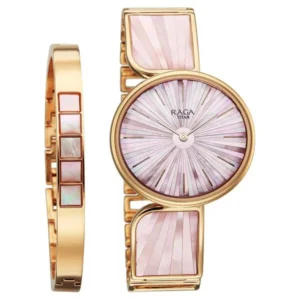 Titan Raga Power Pearls Quartz Analog Mother of Pearl Dial Rose Gold Metal Strap Watch For Women - TITAN 95236WM02