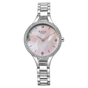 Titan Raga Showstopper Quartz Analog Mother Of Pearl Dial Silver Metal Strap Watch For Women - TITAN 95275SM01