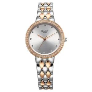Titan Raga Showstopper Quartz Analog Silver Round Dial Two Toned Metal Strap Watch For Women - TITAN 95282KM01