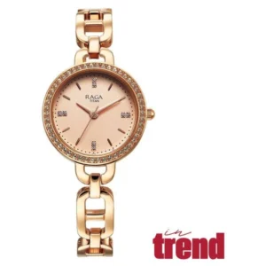 Titan Raga Showstopper Quartz Analog Rose Gold Dial Metal Strap Watch For Women - TITAN 95305WM01