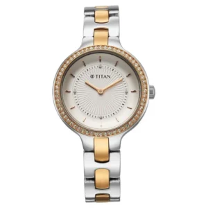 Titan Glamour Quartz Analog White Dial Two Toned Stainless Steel Strap Watch For Women - TITAN 95333KM01