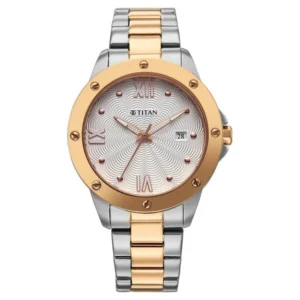 Titan Glamour Quartz Analog with Date White Dial Two Toned Stainless Steel Strap Watch For Women - TITAN 95334KM01