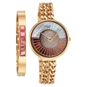 Titan Raga Glimmers Quartz Analog Mother of Pearl Dial Rose Gold Stainless Steel Strap Watch For Women - TITAN 95342WM01