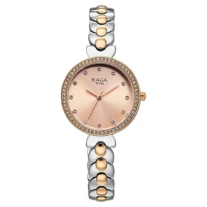 Titan Raga Showstopper Quartz Analog Rose Gold Dial Two Toned Metal Strap Watch For Women - TITAN 95357KM01