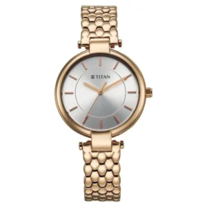 Titan Eminence Quartz Analog Silver Dial Rose Gold Strap Watch For Women