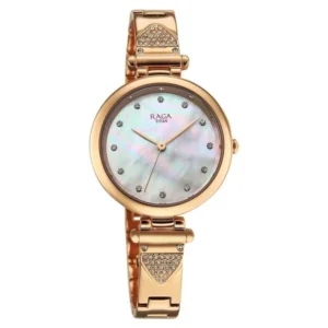 Titan Raga Glimmers Quartz Analog Mother of Pearl Dial Rose Gold Metal Strap Watch For Women - TITAN 95363WM01